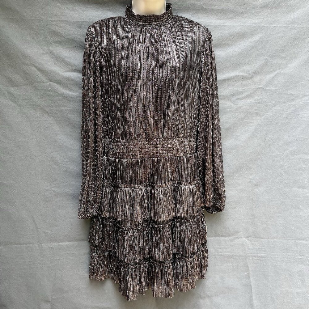 1. State Metallic Tiered Mini Dress Shimmery Long Sleeves Holiday New Years Sz L